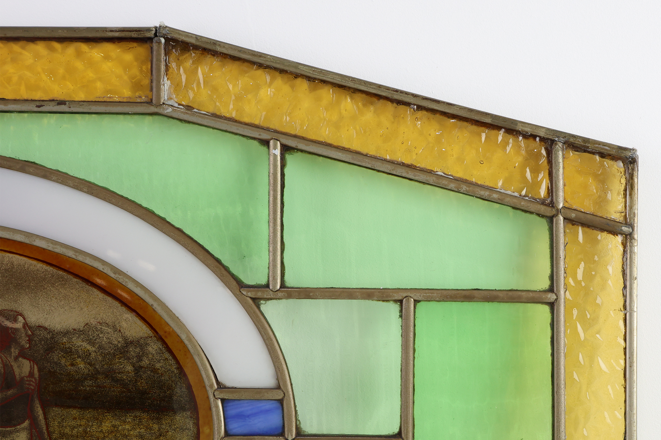 Art Deco Stained Glass Panel Depicting Runners in Motion, Belgium ca. 1910thumbnail